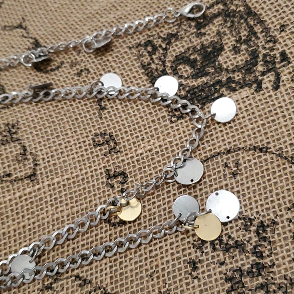 VINTAGE Silver tone chain with circular gold & silver disks lobster clasp belt - Picture 7 of 7